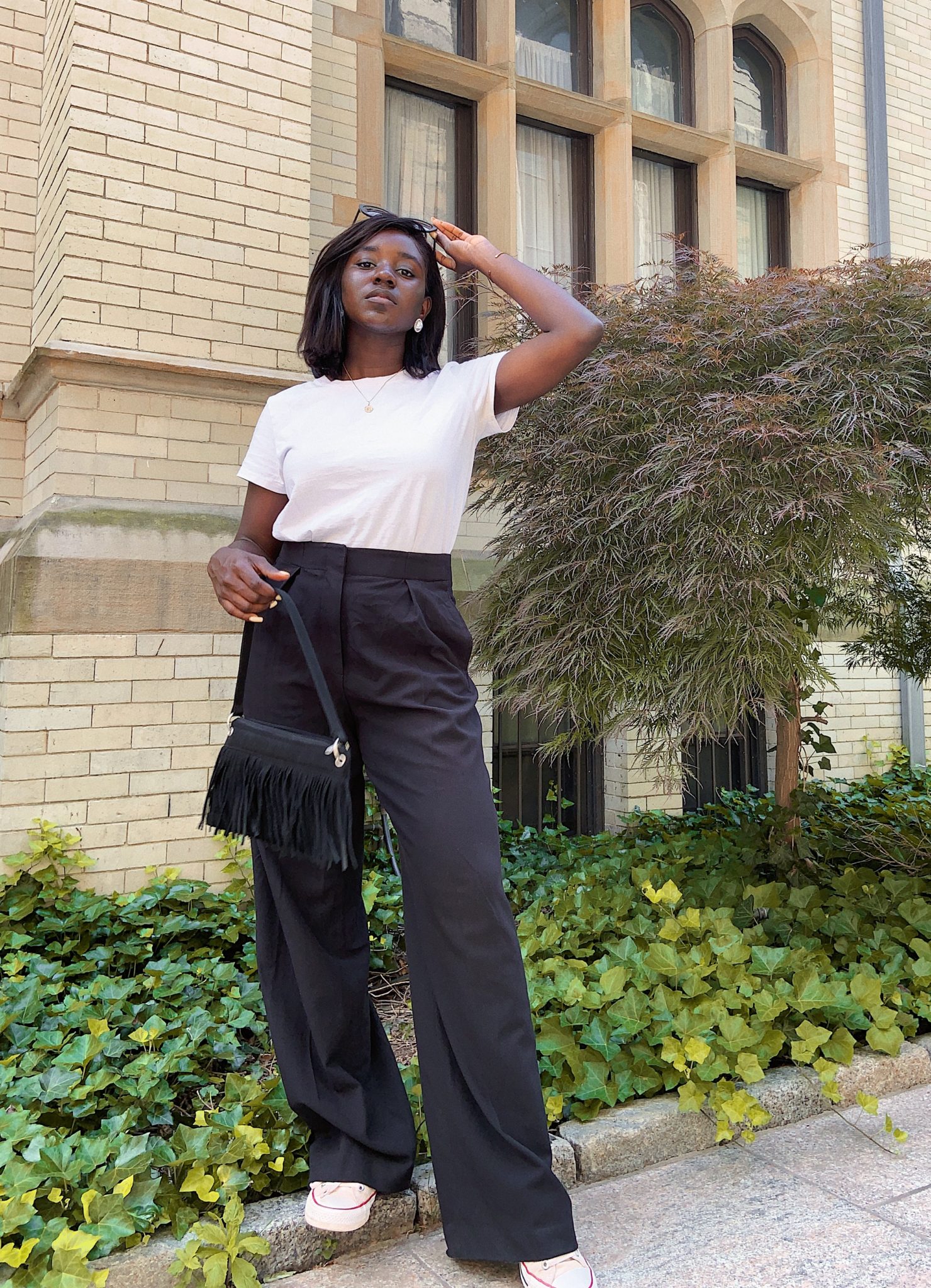 black high waist wide leg trousers